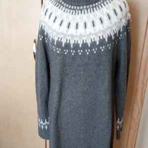 Talbots New ($169) Gray and White Fairisle Knit Midi Dress